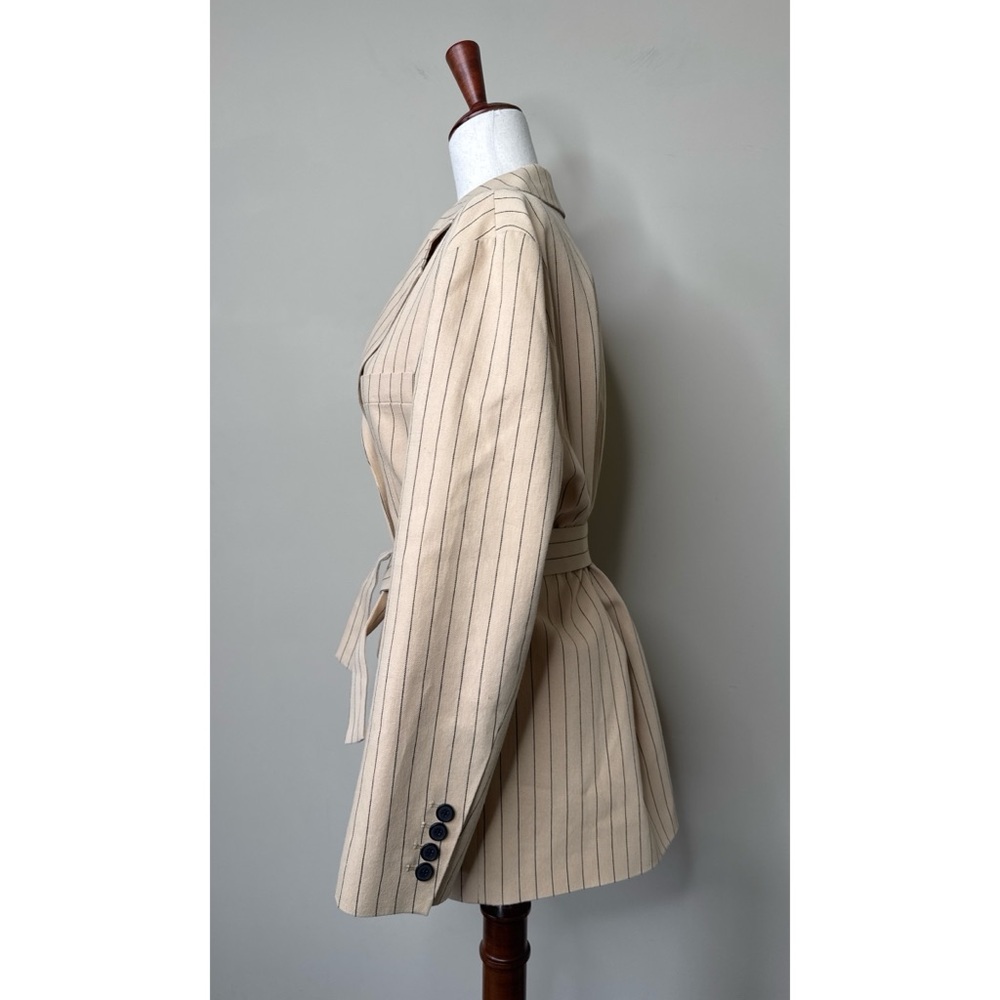 Maje Varcel Blazer Beige Cotton Linen Belted Striped Size 40 - Picture 3 of 6